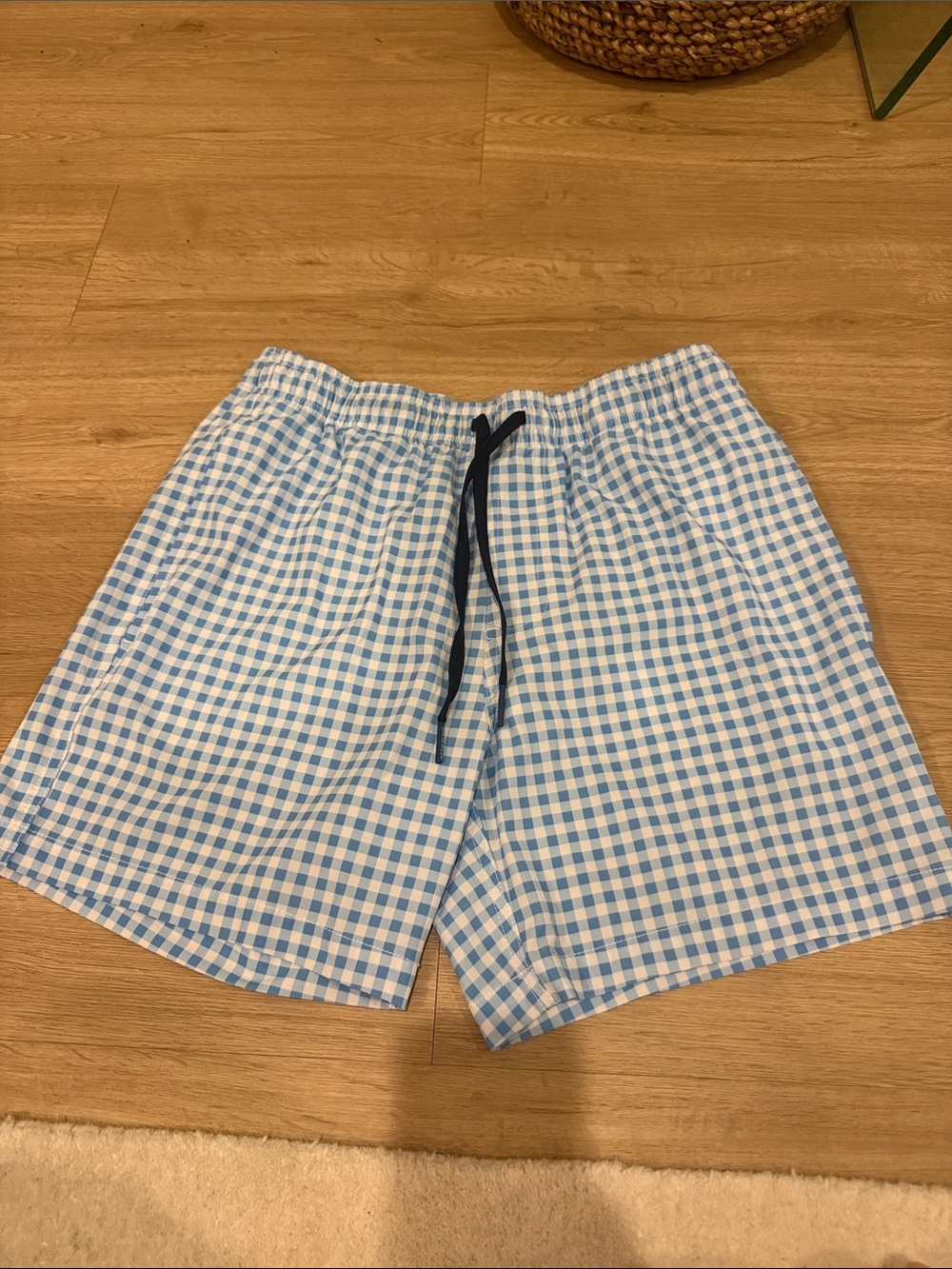 Southern Tide Blue and White Gingham Swim Trunks
